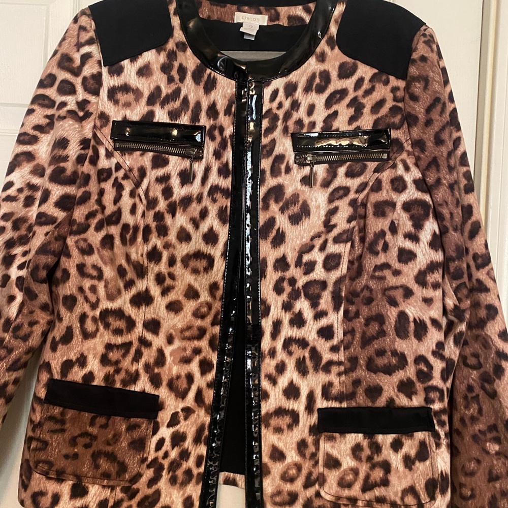 Chico's Leopard Print Blazer with Black Trim
